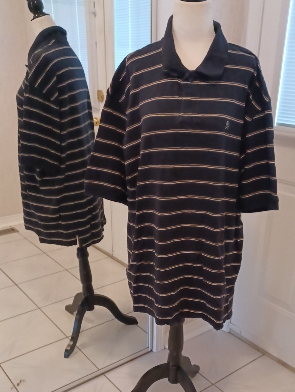 4/$40 Izod Black Polo Shirt with Stripe Detail - Size XXL